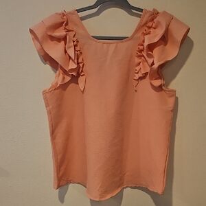 Source Unknown Coral Ruffle Sleeve Blouse